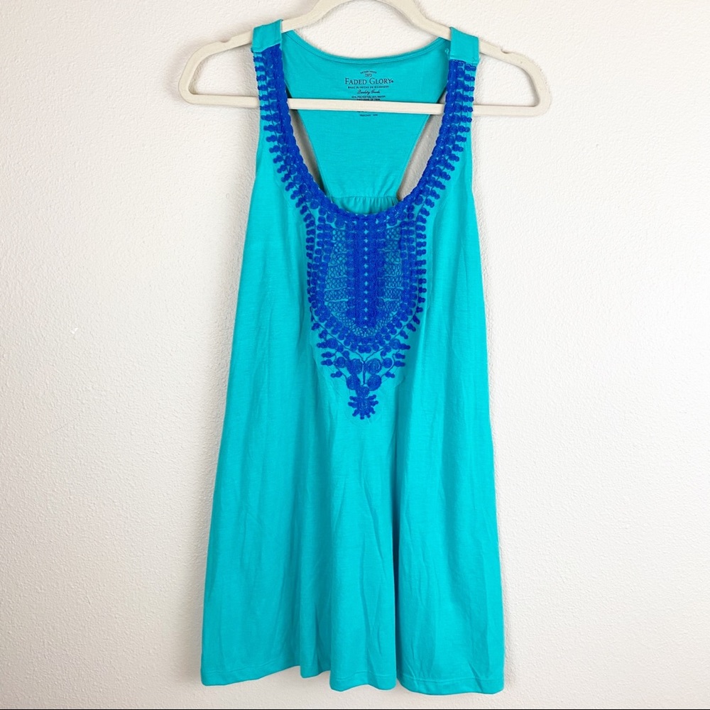 💕Faded Glory Top Racerback Embroidered Tank tunic size Lg 12/14